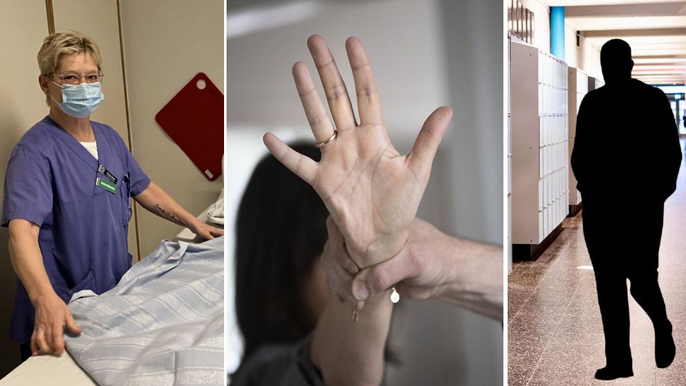 sjuksköterska, hand som säger stopp till att bli slagen, bluffläraren