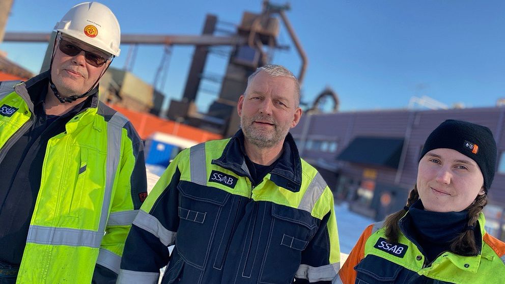 .Erland Engberg, Tomas Karlsson och Ronja Viksten, personal och aktiva inom Metall vid SSAB i Luleå.