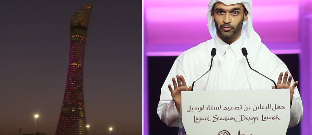 The Torch Doha (till vänster) var ett av hotellen på VM-arrangörernas hotell-lista som inte ville ta emot homosexuella gäster. Hassan Al Thawadi (höger) är generalsekreterare för VM-arrangörerna.