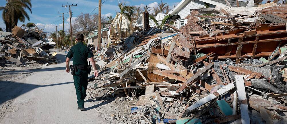 Ett hem i spillror i Fort Myers Beach, Florida, efter att stormen Ian drog in över området den 3 oktober.