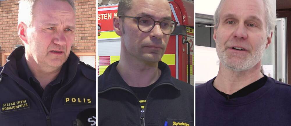 Kommunpolisen Stefan Thyni, styrkeledaren Per-Ola Blind och Erik Rönnqvist från Svensk hemleverans.