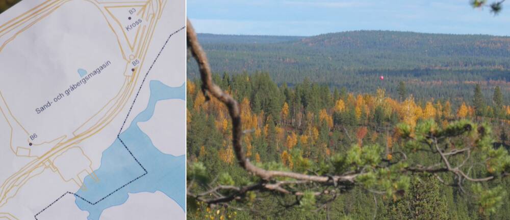 till vänster karta över den planerade grafitgruvan, till höger bild över området