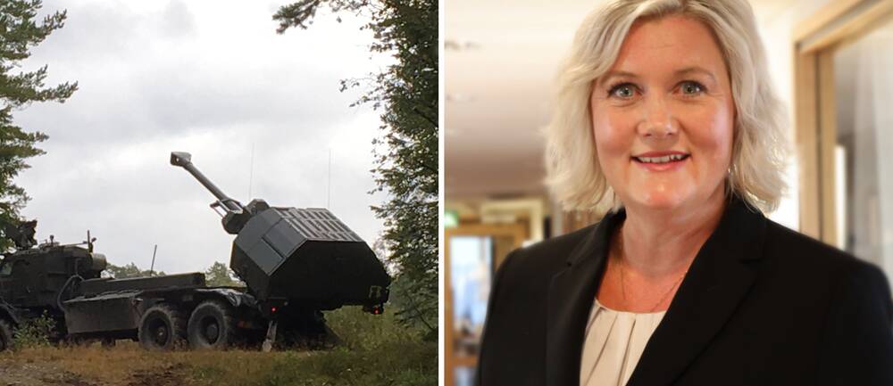 Ett modernt kanon-vapen och Örebros landshövding Lena Rådström Baastad.