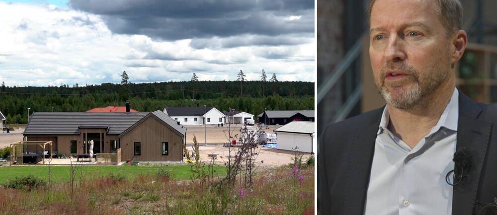 En bild på nybyggda hus och en bild på David Johnsson.