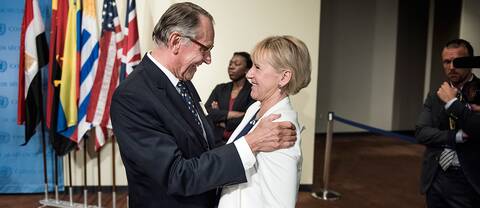FN:s vice generalsekreterare Jan Eliasson och Sveriges utrikesminister Margot Wallström.