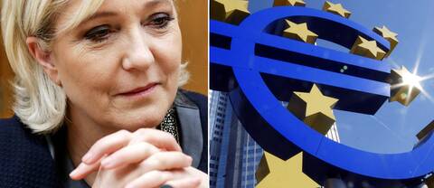 Nationella Frontens ledare Marine Le Pen och den europeiska centralbanken i Frankfurt.