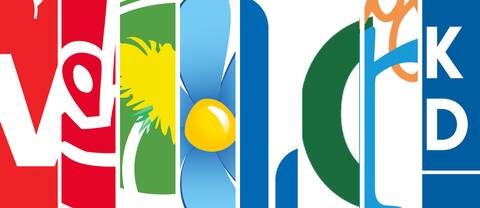 Samtliga riksdagspartiers partisymboler.