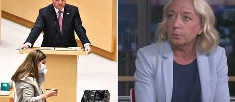 Stefan Löven (S) och Nooshi Dadgostar (V) under partiledardebatten i riksdagen / Elisabeth Marmorstein, inrikespolitisk kommentator.