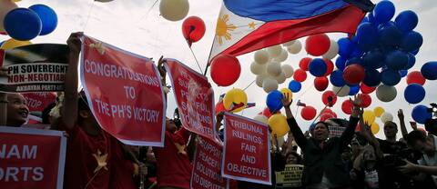 Demonstranter firar domen i Manila, Filippinerna