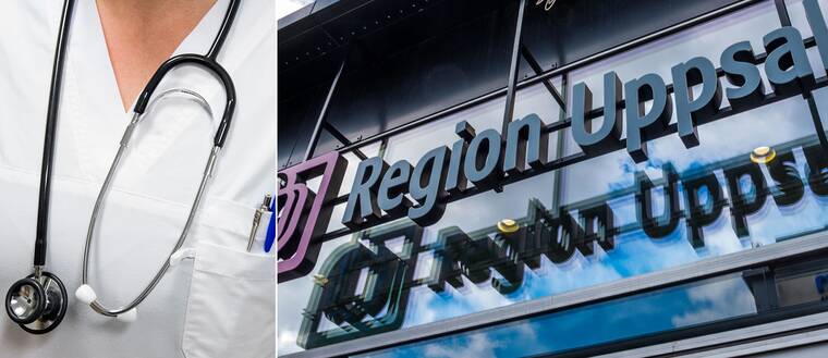 Tvådelad bild med bild på person i sjukvårdskläder samt bild på fasad där det står Region Uppsala. 2017 slogs landstinget Uppsala län och Regionförbundet Uppsala län ihop till Region Uppsala.
