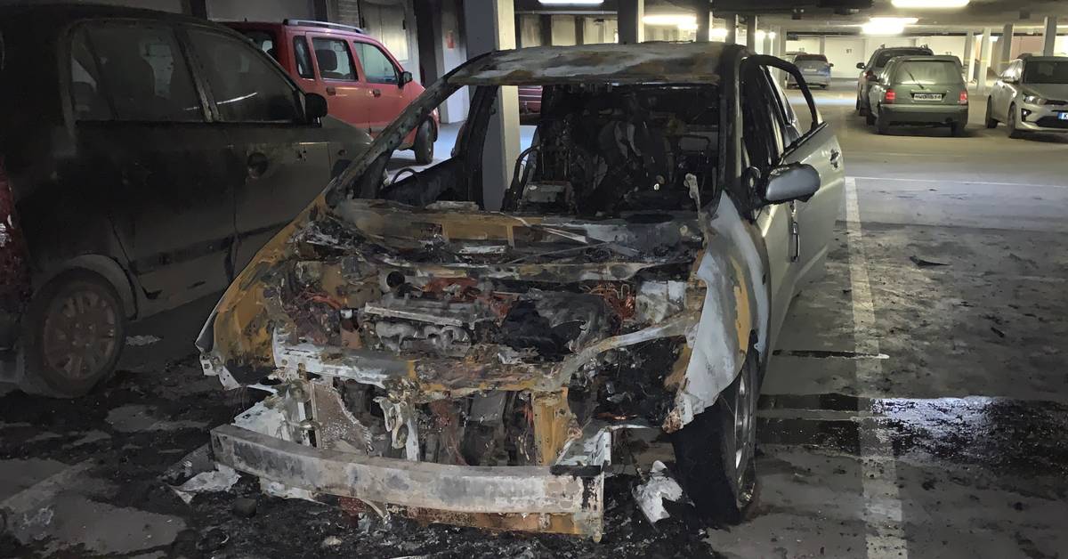 Electric hybrid car caught fire in garage