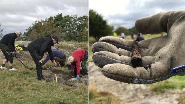 Här gräver de efter arkeologiska fynd vid Hunehals borg