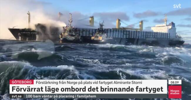 Forsterkninger fra Norge på stedet ved det brennende skipet