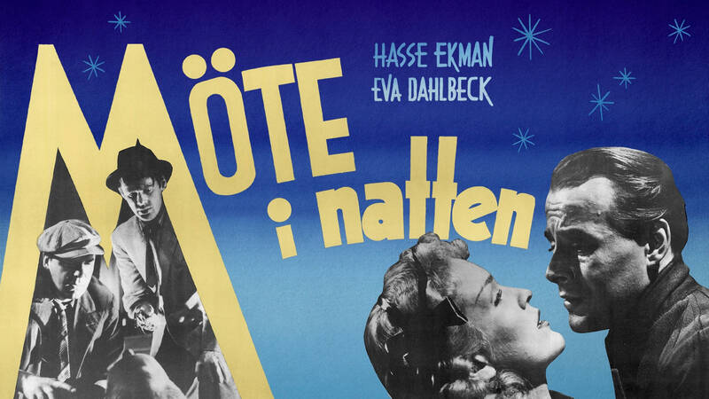 Åke (Hasse Ekman) och Marit (Eva Dahlbeck). - Möte i natten