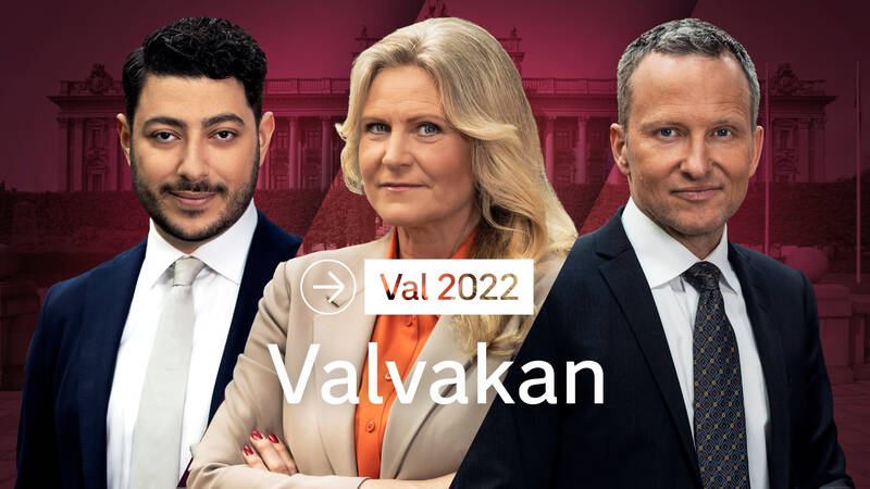 Programledare: Fouad Youcefi, Camilla Kvartoft och Anders Holmberg. - Val 2022: Valvakan