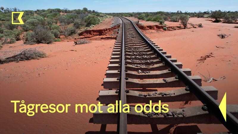 Tågresor mot alla odds. Amerikansk dokumentärserie från 2022. Översvämningsskador nära Tarcoola, södra Australien.