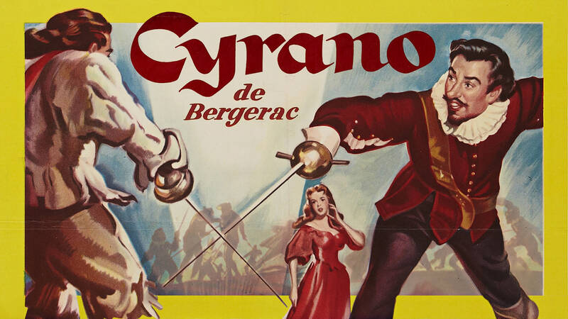 Filmatisering av Edmond Rostands klassiska pjäs om den skälmske skrytmånsen med vit fjäderbuske i hatten och lång näsa. - Cyrano de Bergerac - värjans mästare