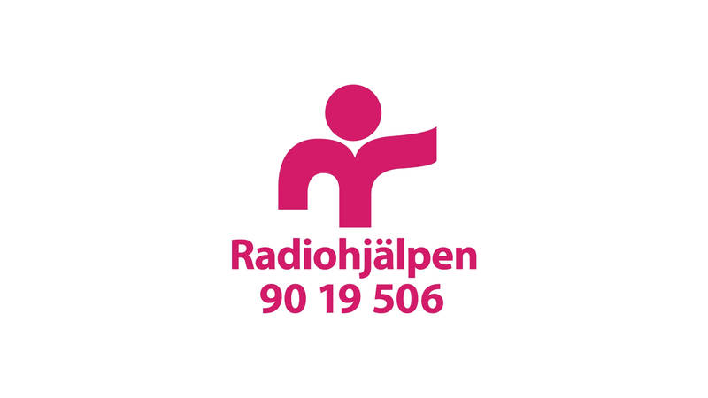 En rosa logotyp med en stiliserad person och texten Radiohjälpen 90 19 506. Affischbild för Radiohjälpen i Honduras.