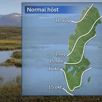 Höstens normala ankomst under referensåren 1961–1990.