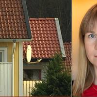 En bild på radhus och en bild på Johanna Rickne.