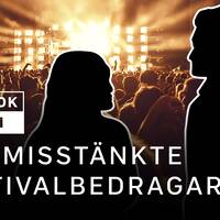 Kollage på två silhuetter som står i publikhav. Text i bilden som lyder: ”Mini-dok Krim. Den misstänkte festvialbedragaren”