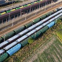 Ukrainskt spannmål på Dorohusk-stationen vid gränsen mellan Polen och Ukraina.