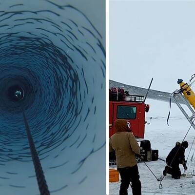 Forskare har borrat ett 500 m djupt hål på Thwaitesglaciären på Antarktis. Den kallas för Domedagsglaciären.
