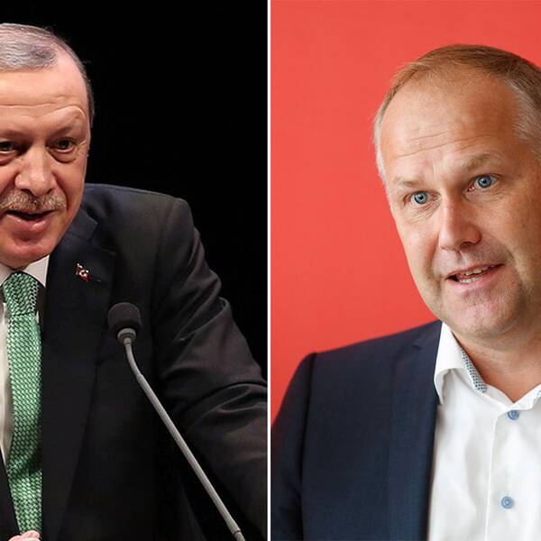 Vänster: Den turkiska presidenten, Recep Tayyip Erdogan. Höger: Partiledare för Vänsterpartiet, Jonas Sjöstedt.