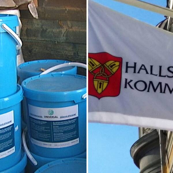 Issmältningsmedel och en flagga på Hallsbergs kommun.