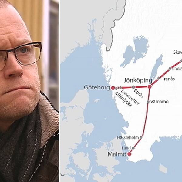 Mattias Josefsson (S). Karta över planerad järnvägsdragning.