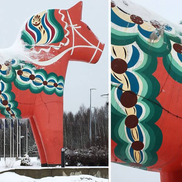 Dalahästen i Avesta har stora sprickor i sig