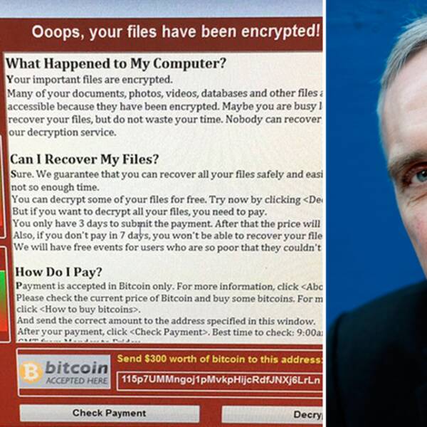 Dator infekterad med virus. Viruset har krypterat filerna och en lösensumma krävs för att filerna ska återställas.