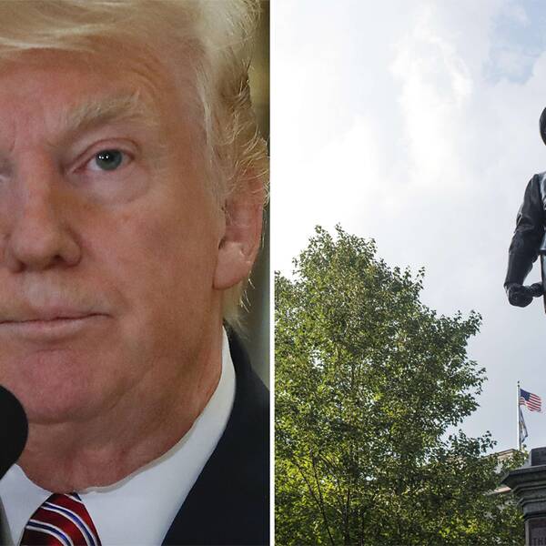 USA:s president Donald Trump, staty av Stonewall Jackson.