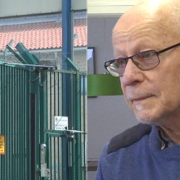 Montage. En bild på en grind till en anstalt som öppnas och en bild på Sven-Erik Alhem,  förbundsordförande för brottsofferjouren. 