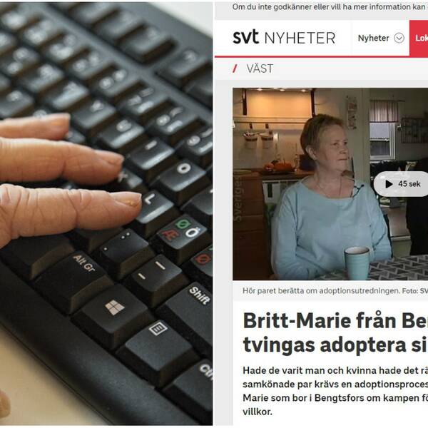 En bild på ett tangentbord och på artikeln om Britt-Marie och Sofia