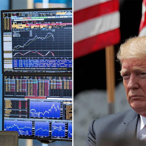 En bild på börssiffror och Donald Trump.