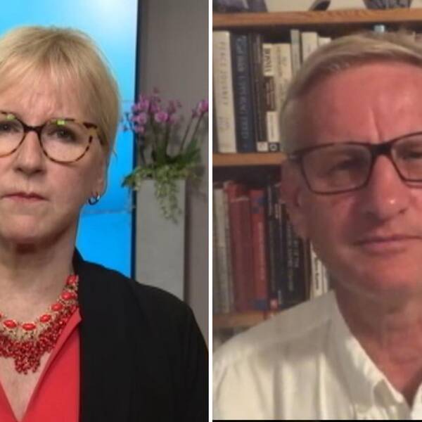 Utrikesminister Margot Wallström (S) och fd. statsminister Carl Bildt.