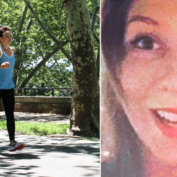 Mia Dahlgren Winther springer utomhus. Sammansatt med en bild på Kim Wall när hon ler.
