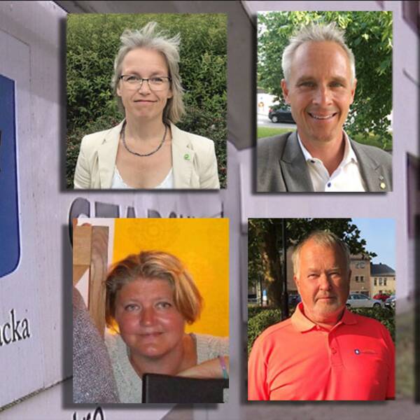 Politker i Kungsbacka kommun. Från översta vänstra hörnet: Maria Losman (MP), Fredrik Hansson (C), Niklas Mattsson (KD), Maria Rasmussen (V), Roger Larsson (Kbabo) och Carita Boulwén (SD)