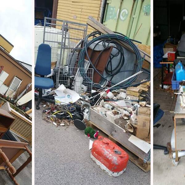 Bilder från en av Blekingeföretagarens anläggningar, där mängder av avfall ligger dumpat. 