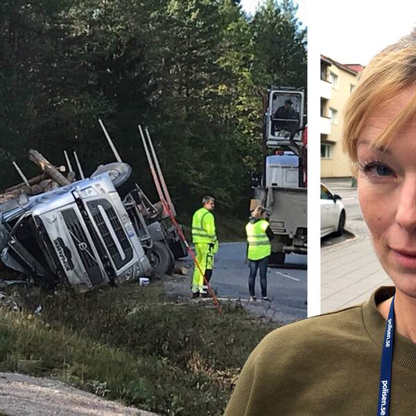 Bildmontage med polisen Alexandra Bergström och en trafikolycka