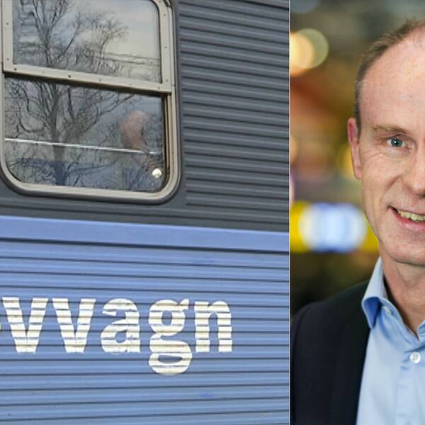 Bild på sovvagn och porträttbild på Jan Kyrk, affärsområdeschef SJ.