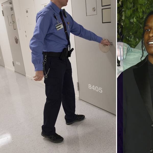 Korridor i Kronobergshäktet och bild på ASAP Rocky.
