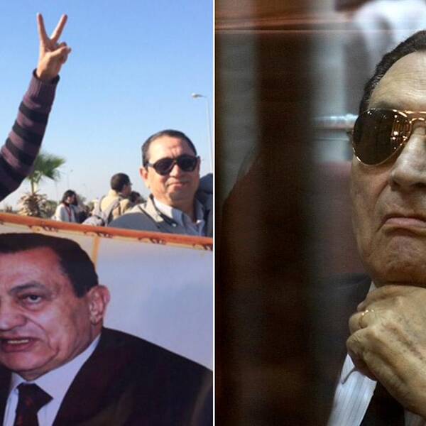 Mubarak-anhängare jublar utanför rätten efter dagens besked.