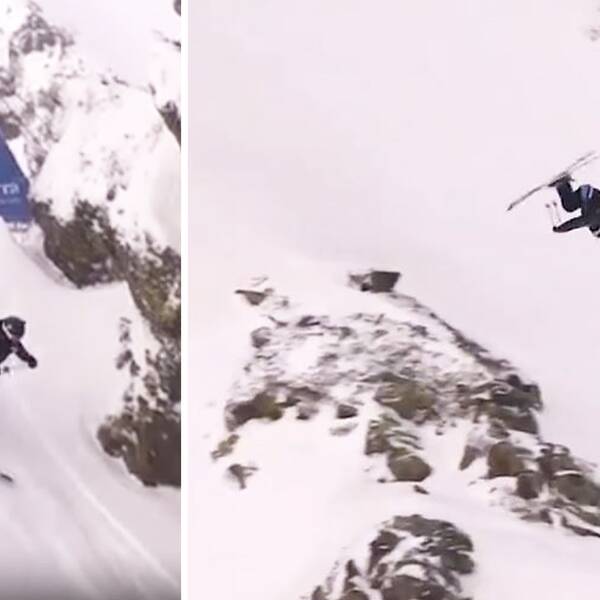 Evelina Nilsson tävlar under Freeride World Tour i Andorra.