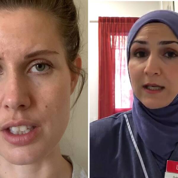 Selfie på sjuksköterskan Sofia Lindström respektive läkaren Sumaya Al-Shakarji.
