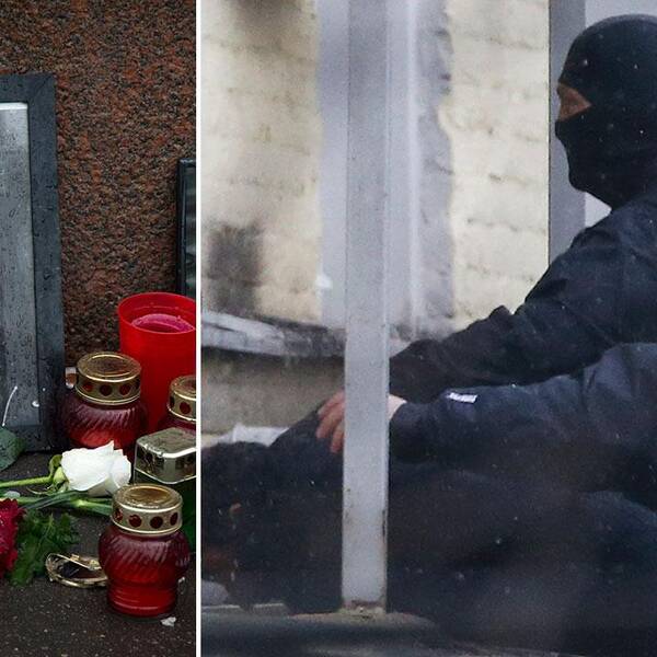 En av de misstänkta för Nemtsov-mordet förs in i domstolen av ryska poliser