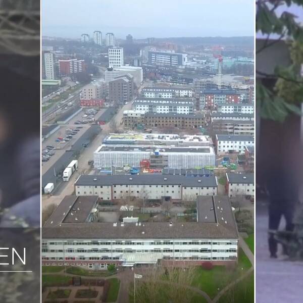 Ett fotomontage av spaningsbilder och flygbild över Helsingborg.