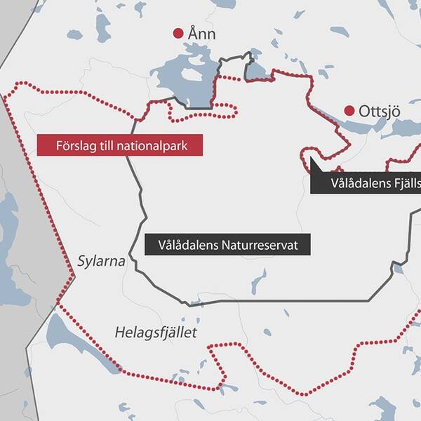 Karta över Vålådalen-Sylarna-Helagsområdet. 
