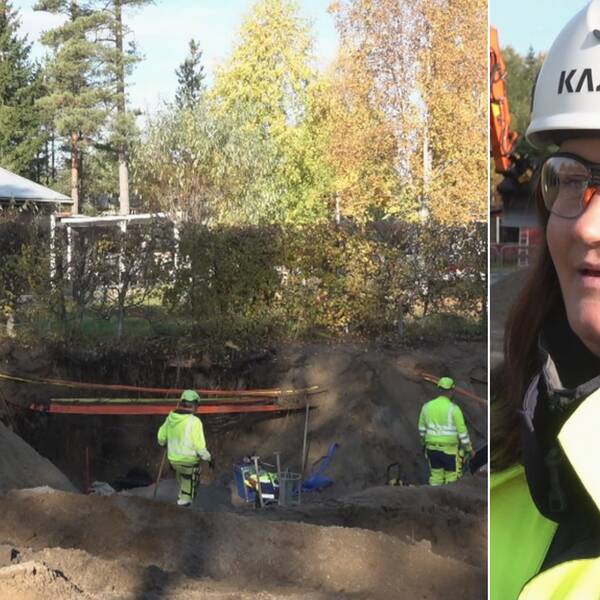 Avloppsgrävning i Njurunda och Anna Olofsson, utvecklingsansvarig på Mittsverige vatten & avfall.